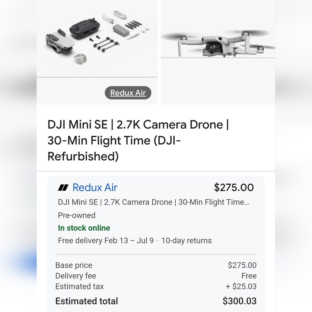 DJI Mini SE Gray Camera Drone | 2.7K | 30-Min Flight Time